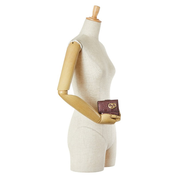 グッチ グッチシマ ハート 二つ折り財布 299924 ワインレッド ゴールド エナメル レディース GUCCI 【中古】