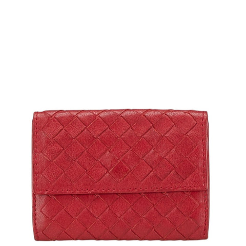 ボッテガヴェネタ イントレチャート カードケース レッド レザー レディース BOTTEGAVENETA 【中古】