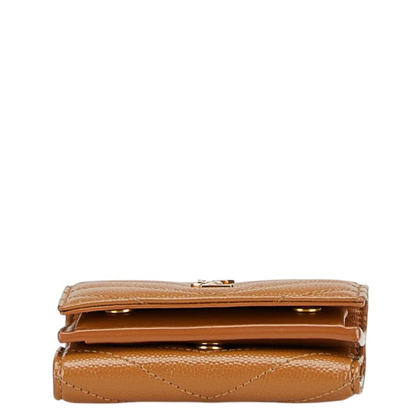 サンローラン YSLロゴ 三つ折り財布 ブラウン レザー レディース SAINT LAURENT 【中古】