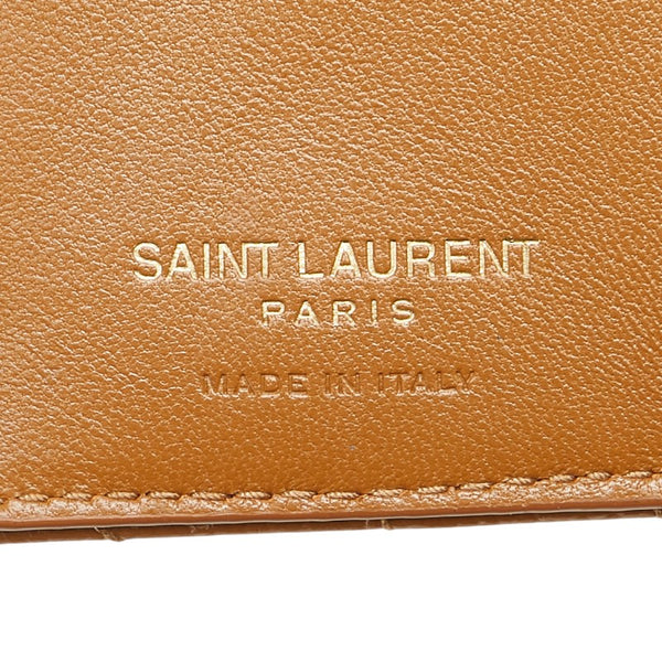 サンローラン YSLロゴ 三つ折り財布 ブラウン レザー レディース SAINT LAURENT 【中古】