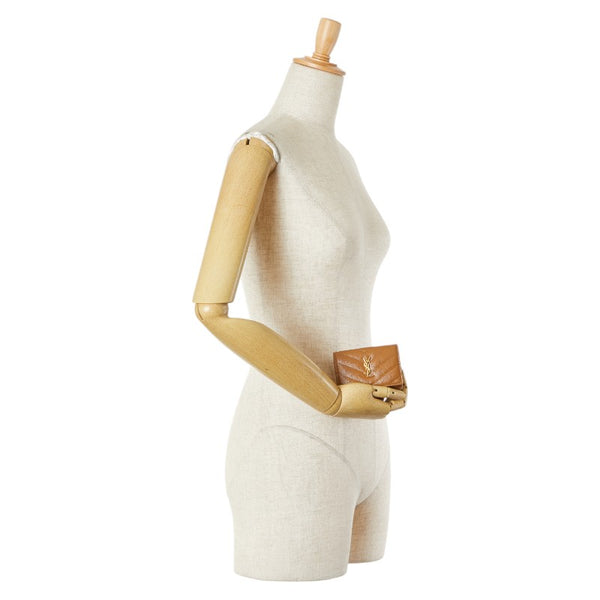 サンローラン YSLロゴ 三つ折り財布 ブラウン レザー レディース SAINT LAURENT 【中古】