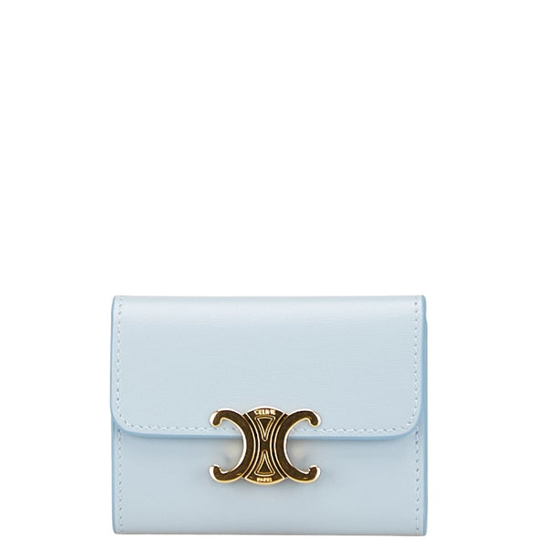セリーヌ トリオンフ 二つ折り財布 ブルー レザー レディース CELINE 【中古】