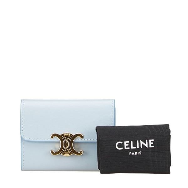 セリーヌ トリオンフ 二つ折り財布 ブルー レザー レディース CELINE 【中古】