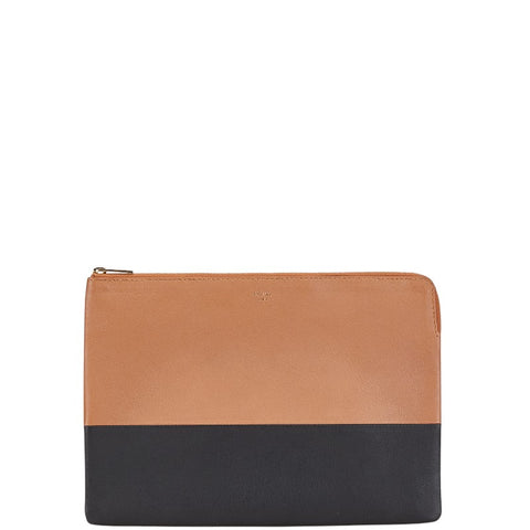 セリーヌ バイカラー ポーチ クラッチバッグ セカンドバッグ ブラウン ブラック レザー レディース CELINE 【中古】