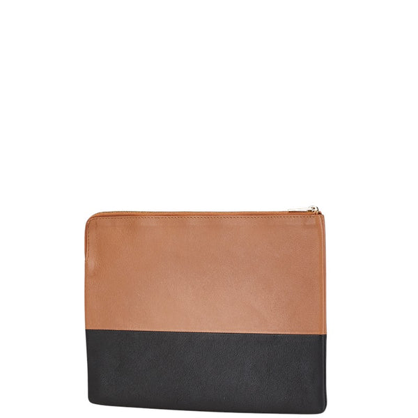 セリーヌ バイカラー ポーチ クラッチバッグ セカンドバッグ ブラウン ブラック レザー レディース CELINE 【中古】