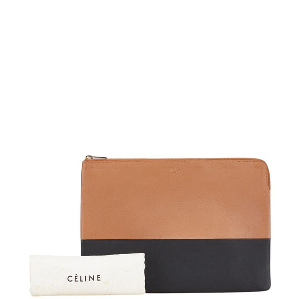 セリーヌ バイカラー ポーチ クラッチバッグ セカンドバッグ ブラウン ブラック レザー レディース CELINE 【中古】