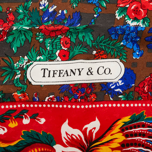 ティファニー フラワー 花 スカーフ レッド マルチカラー シルク レディース TIFFANY&Co. 【中古】