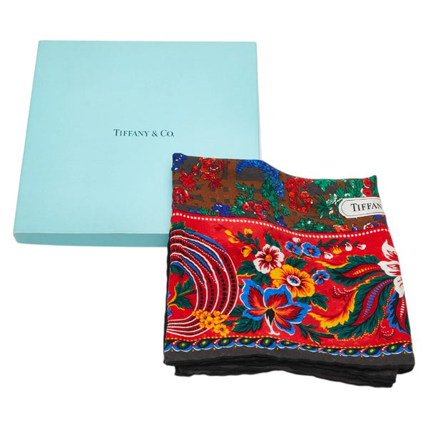 ティファニー フラワー 花 スカーフ レッド マルチカラー シルク レディース TIFFANY&Co. 【中古】