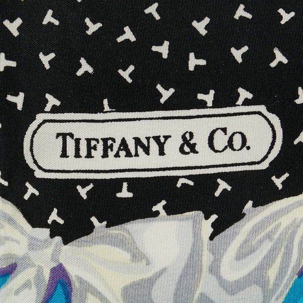 ティファニー リボン ハンカチ ブラック ブルー シルク レディース TIFFANY&Co. 【中古】