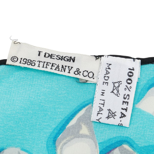 ティファニー リボン ハンカチ ブラック ブルー シルク レディース TIFFANY&Co. 【中古】
