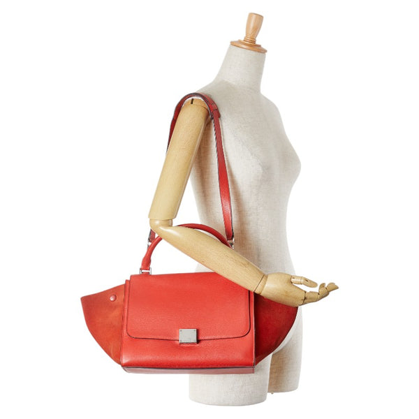 セリーヌ トラぺーズ ハンドバッグ ショルダーバッグ 2WAY レッド レザー スウェード レディース CELINE 【中古】
