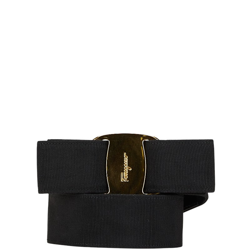 サルヴァトーレフェラガモ ヴァラリボン ベルト サイズ：Ｓ ブラック ゴールド キャンバス メッキ レディース Salvatore Ferragamo 【中古】
