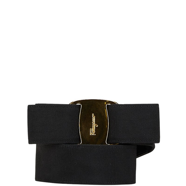 サルヴァトーレフェラガモ ヴァラリボン ベルト サイズ：Ｓ ブラック ゴールド キャンバス メッキ レディース Salvatore Ferragamo 【中古】