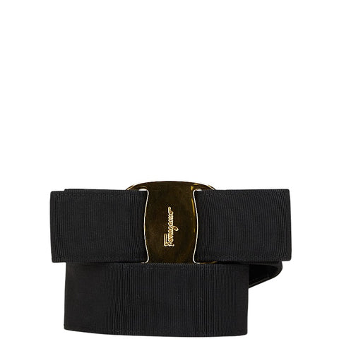 サルヴァトーレフェラガモ ヴァラリボン ベルト サイズ：Ｓ ブラック ゴールド キャンバス メッキ レディース Salvatore Ferragamo 【中古】