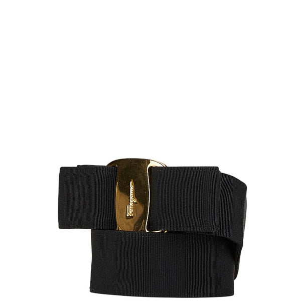 サルヴァトーレフェラガモ ヴァラリボン ベルト サイズ：Ｓ ブラック ゴールド キャンバス メッキ レディース Salvatore Ferragamo 【中古】