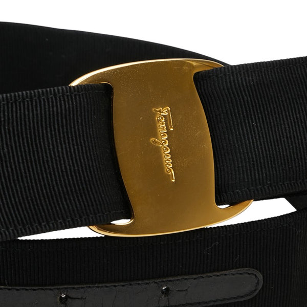 サルヴァトーレフェラガモ ヴァラリボン ベルト サイズ：Ｓ ブラック ゴールド キャンバス メッキ レディース Salvatore Ferragamo 【中古】
