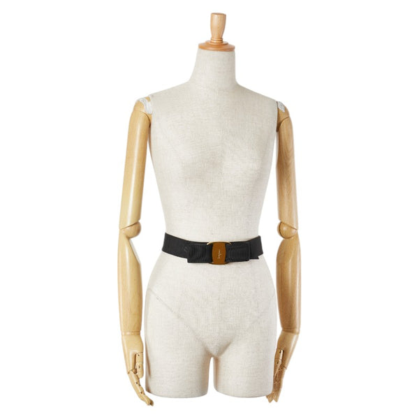 サルヴァトーレフェラガモ ヴァラリボン ベルト サイズ：Ｓ ブラック ゴールド キャンバス メッキ レディース Salvatore Ferragamo 【中古】