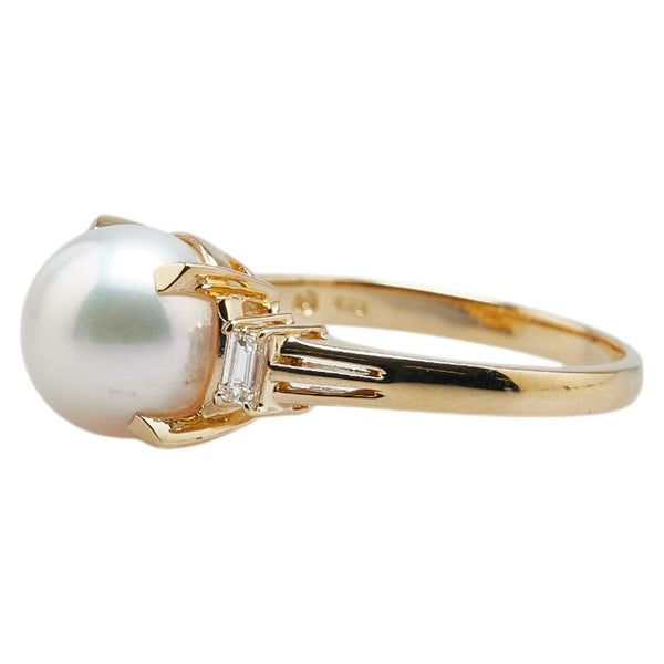 タサキ K18YG イエローゴールド パール9.8mm ダイヤ0.23ct リング 指輪 レディース TASAKI 19.5号 【中古】