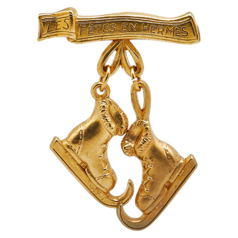 エルメス ヴィンテージ LES FETES EN HERMES スケートシューズ ブローチ メッキ レディース HERMES 【中古】