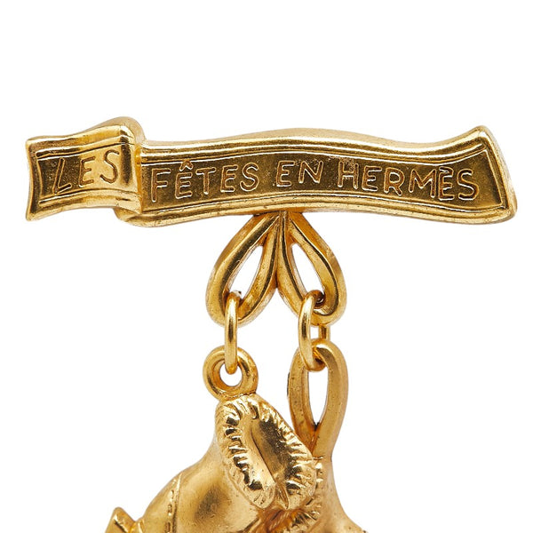 エルメス ヴィンテージ LES FETES EN HERMES スケートシューズ ブローチ メッキ レディース HERMES 【中古】