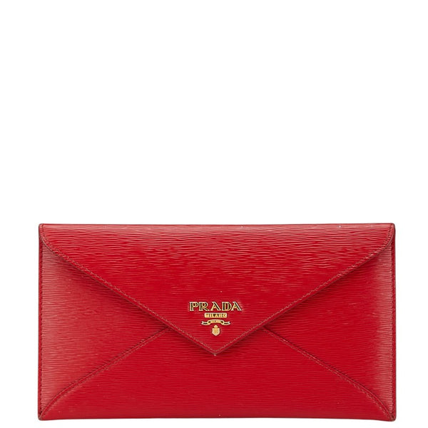プラダ サフィアーノ 長財布 レッド レザー レディース PRADA 【中古】