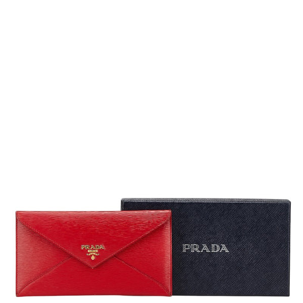 プラダ サフィアーノ 長財布 レッド レザー レディース PRADA 【中古】