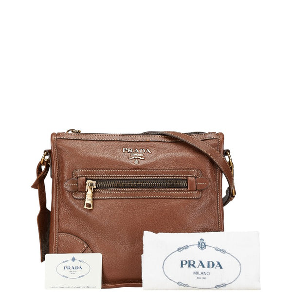 プラダ ロゴ ショルダーバッグ ブラウン レザー レディース PRADA 【中古】