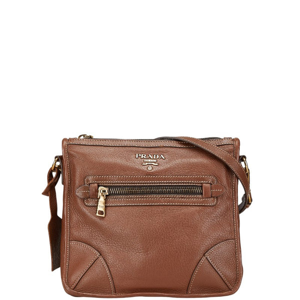 プラダ ロゴ ショルダーバッグ ブラウン レザー レディース PRADA 【中古】