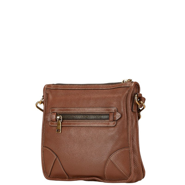 プラダ ロゴ ショルダーバッグ ブラウン レザー レディース PRADA 【中古】