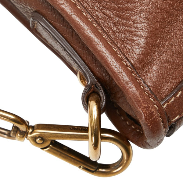 プラダ ロゴ ショルダーバッグ ブラウン レザー レディース PRADA 【中古】