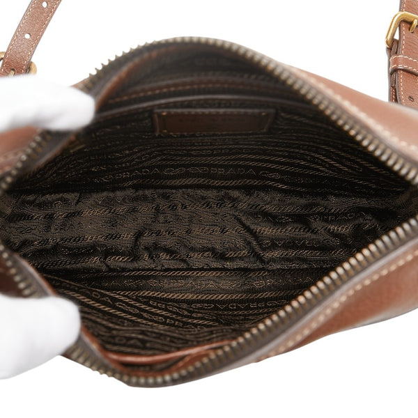 プラダ ロゴ ショルダーバッグ ブラウン レザー レディース PRADA 【中古】
