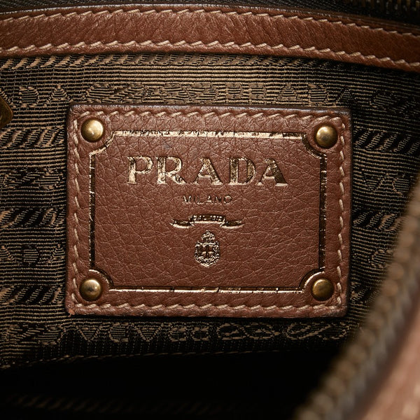 プラダ ロゴ ショルダーバッグ ブラウン レザー レディース PRADA 【中古】