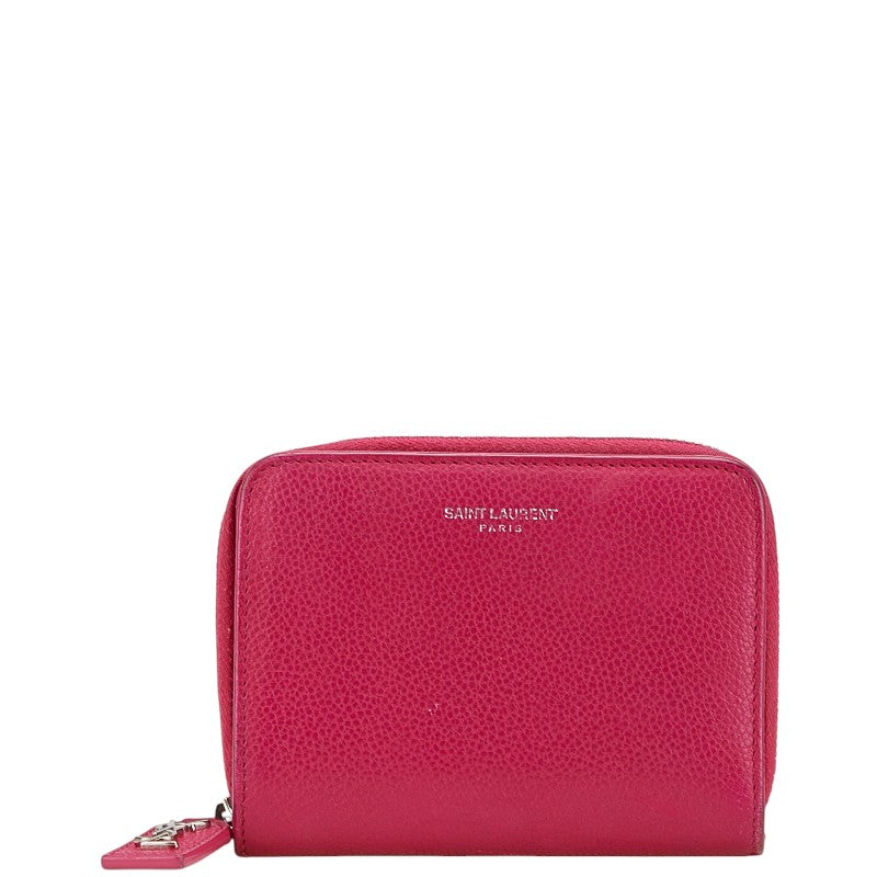 サンローラン ロゴ 二つ折り財布 ピンク レザー レディース SAINT LAURENT 【中古】