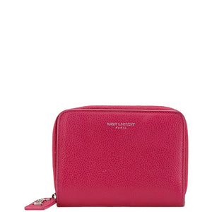 サンローラン ロゴ 二つ折り財布 ピンク レザー レディース SAINT LAURENT 【中古】