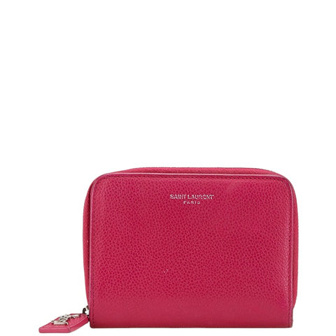 サンローラン ロゴ 二つ折り財布 ピンク レザー レディース SAINT LAURENT 【中古】