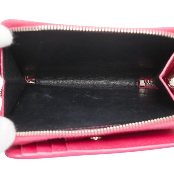 サンローラン ロゴ 二つ折り財布 ピンク レザー レディース SAINT LAURENT 【中古】
