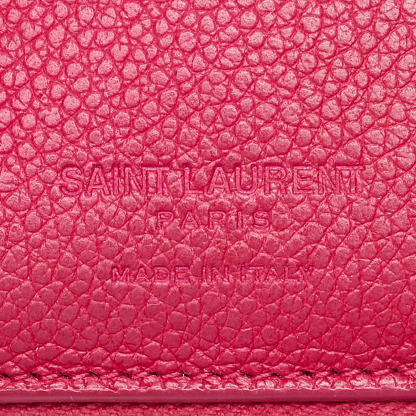 サンローラン ロゴ 二つ折り財布 ピンク レザー レディース SAINT LAURENT 【中古】