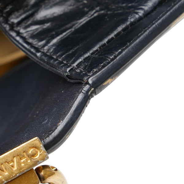 シャネル グラフィティ ボーイシャネル クロコ型押し チェーン ショルダーバッグ ブラック ゴールド レザー レディース CHANEL 【中古】