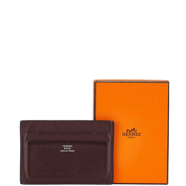 エルメス シルクイン カードケース ワインレッド ブラウン スイフト レディース HERMES 【中古】