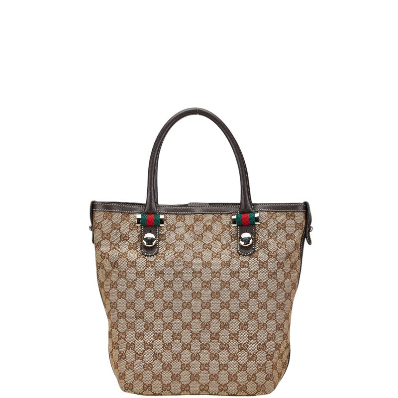 グッチ GGキャンバス シェリーライン ハンドバッグ トートバッグ 232970 ブラウン キャンバス レザー レディース GUCCI 【中古】