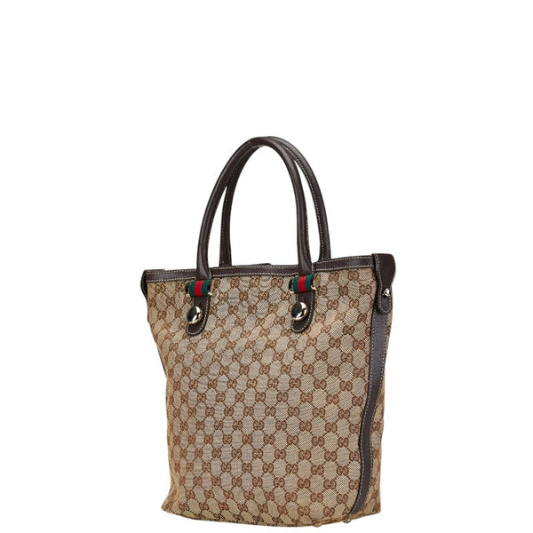 グッチ GGキャンバス シェリーライン ハンドバッグ トートバッグ 232970 ブラウン キャンバス レザー レディース GUCCI 【中古】