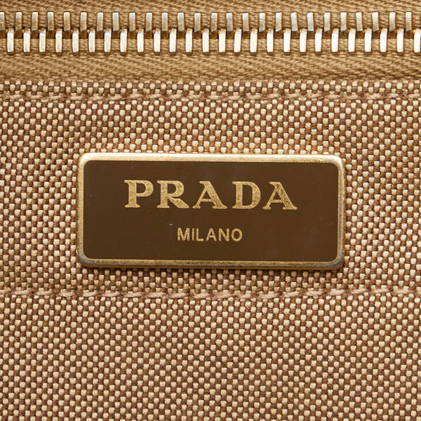 プラダ ロゴジャガード リュック バックパック 1BZ006 ベージュ ブラウン キャンバス レザー レディース PRADA 【中古】