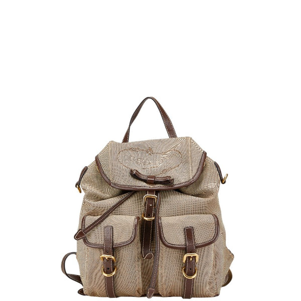プラダ ロゴジャガード リュック バックパック 1BZ006 ベージュ ブラウン キャンバス レザー レディース PRADA 【中古】