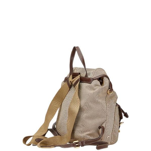 プラダ ロゴジャガード リュック バックパック 1BZ006 ベージュ ブラウン キャンバス レザー レディース PRADA 【中古】