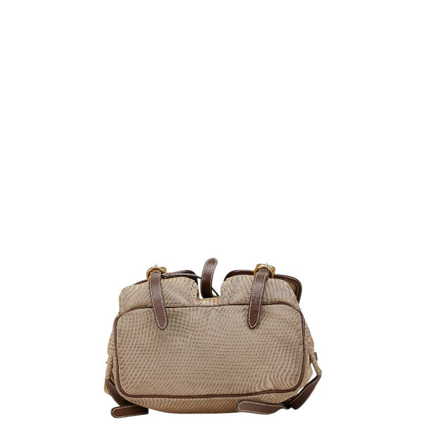 プラダ ロゴジャガード リュック バックパック 1BZ006 ベージュ ブラウン キャンバス レザー レディース PRADA 【中古】