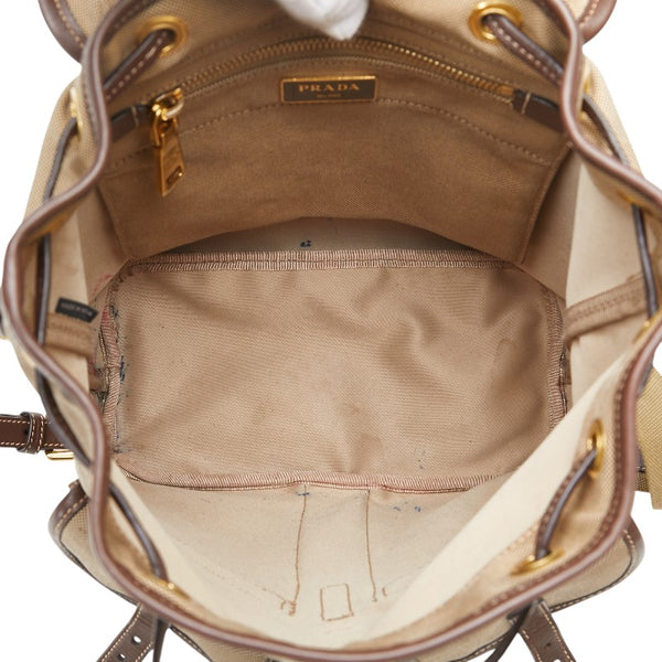 プラダ ロゴジャガード リュック バックパック 1BZ006 ベージュ ブラウン キャンバス レザー レディース PRADA 【中古】