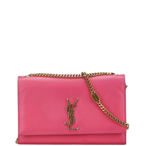 サンローラン ロゴ チェーン ショルダーバッグ ピンク レザー レディース SAINT LAURENT 【中古】