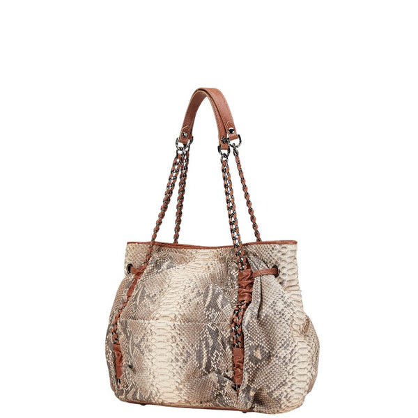 エム シー エム ロゴ トートバッグ ベージュ ブラウン パイソン レザー レディース MCM 【中古】