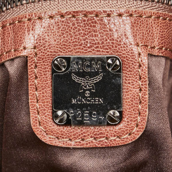 エム シー エム ロゴ トートバッグ ベージュ ブラウン パイソン レザー レディース MCM 【中古】