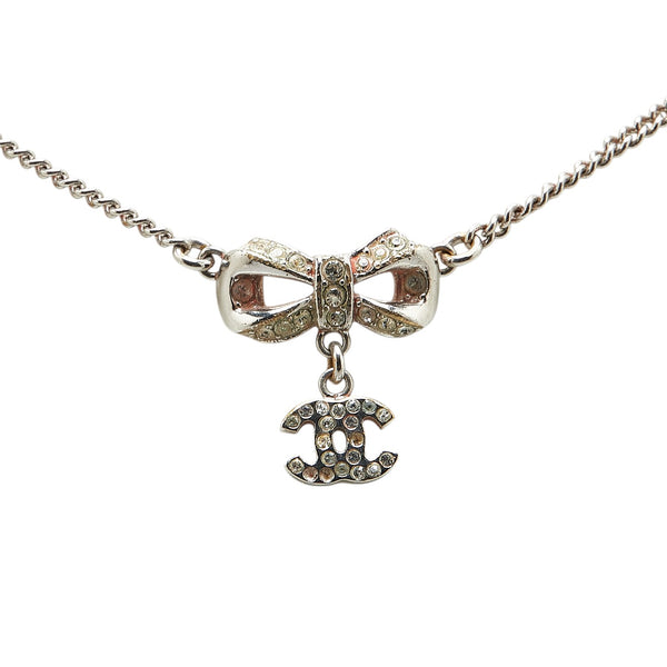 シャネル ココマーク リボン モチーフ ラインストーン ネックレス シルバー メタル レディース CHANEL 【中古】